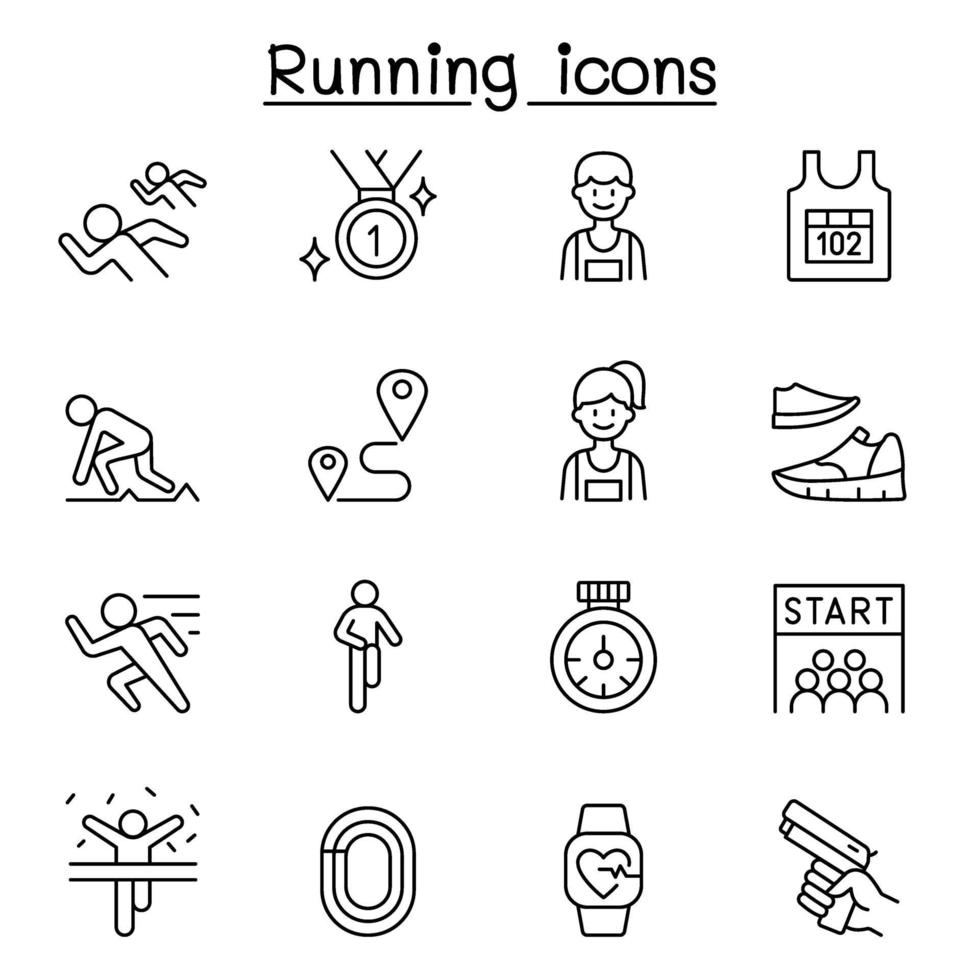 Running competition icon set in thin line style vector