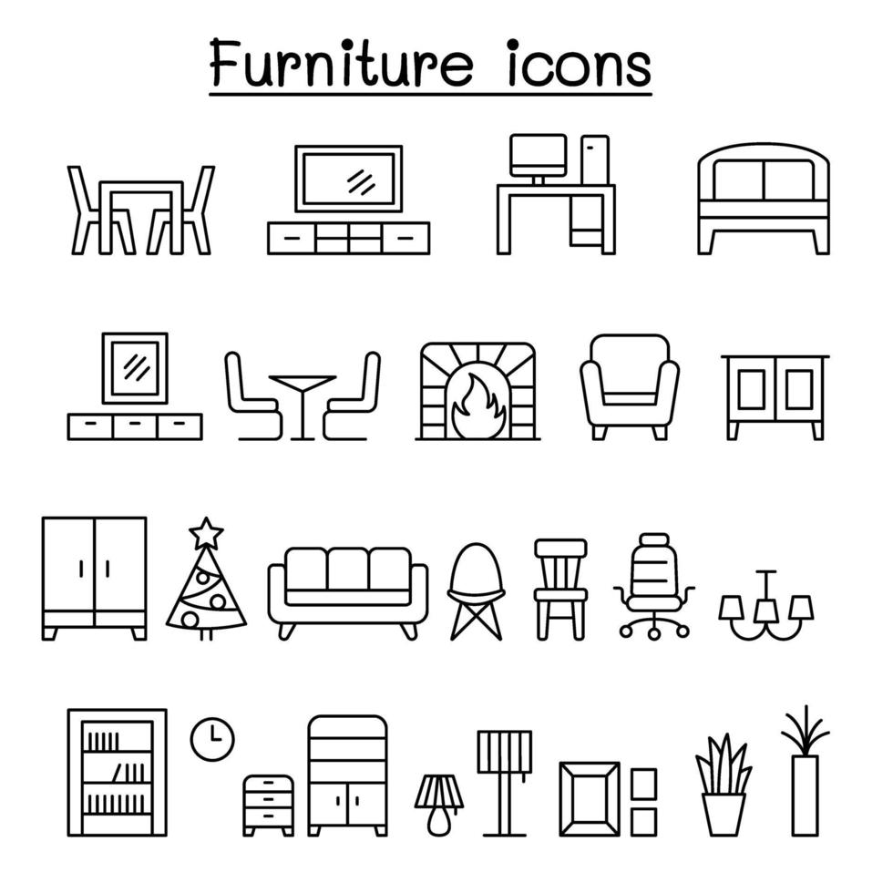 Furniture icon set in thin line style vector