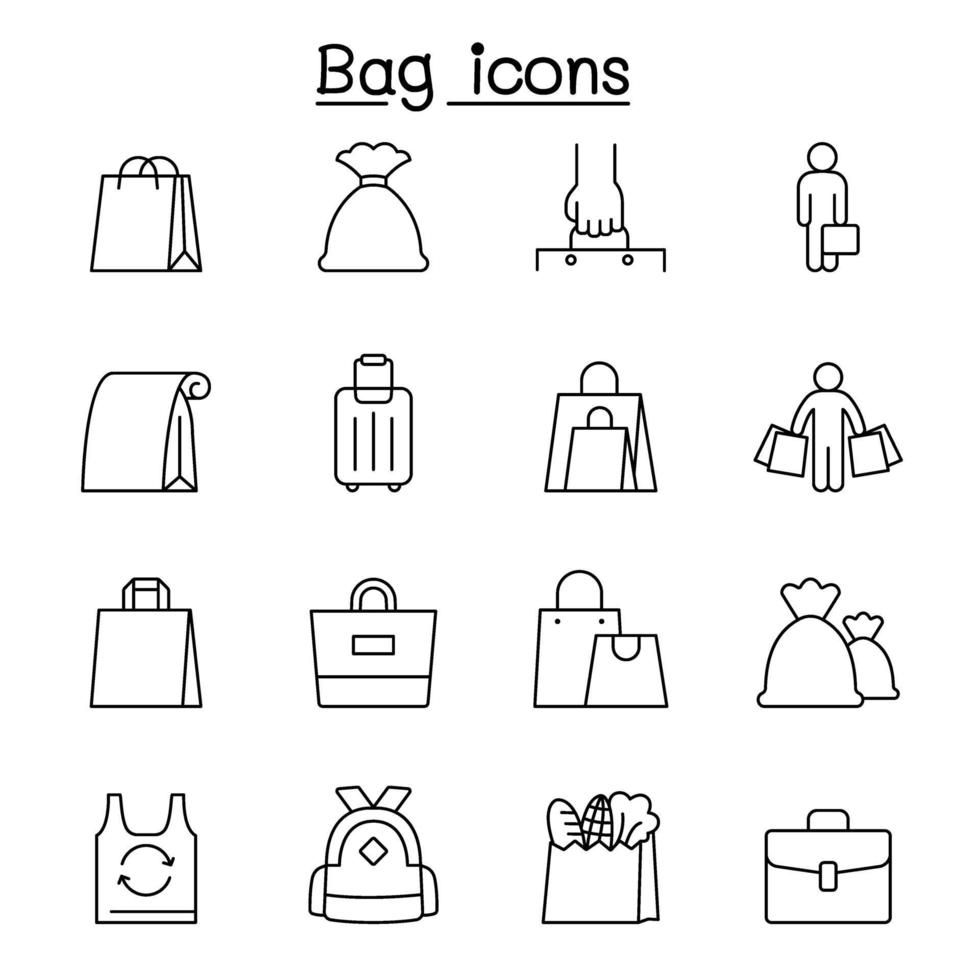 iconos de bolsa en estilo de línea fina vector