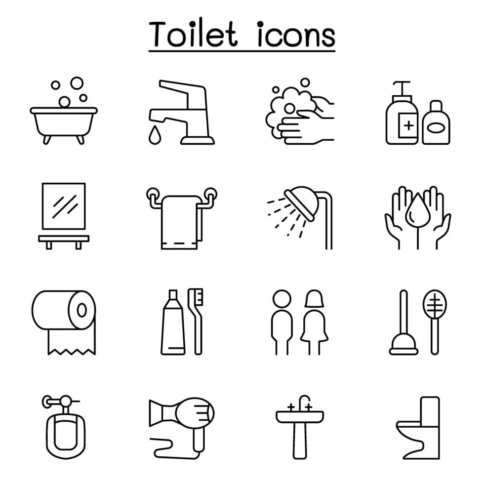 Bathroom icon set in thin line style vector