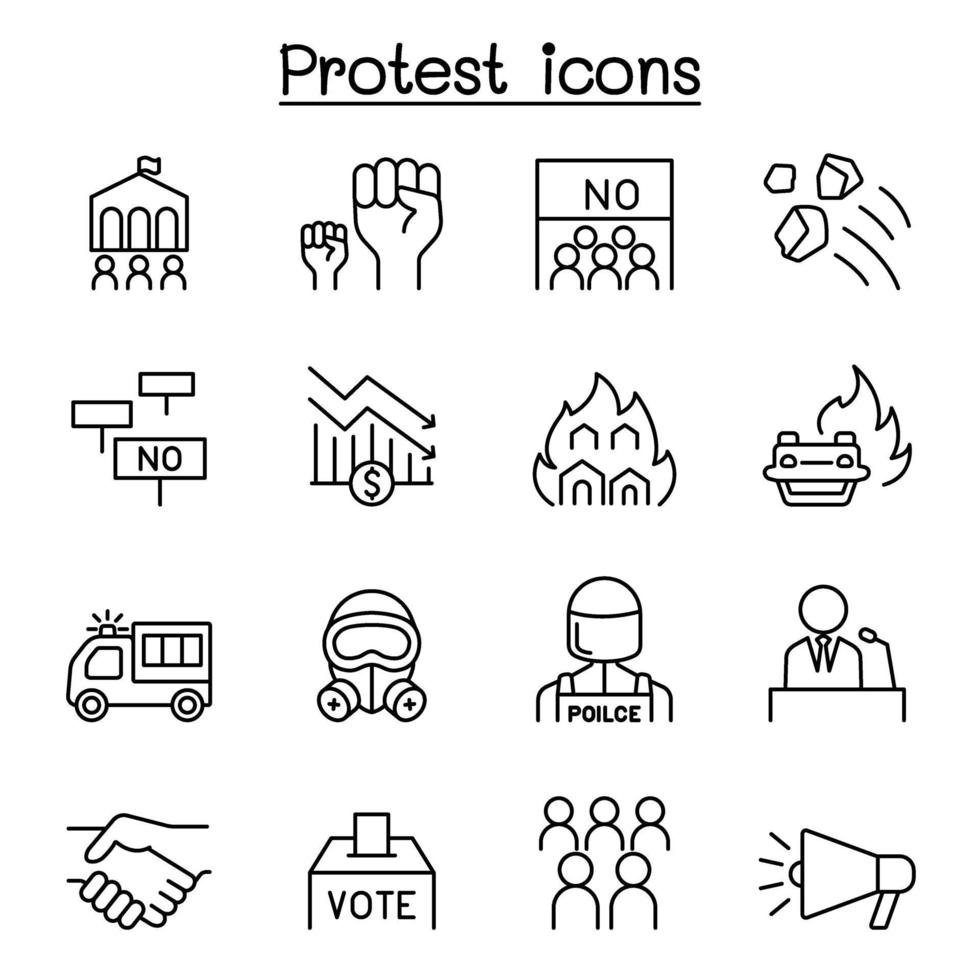 icono de protesta y caos en estilo de línea fina vector