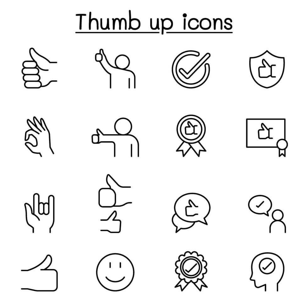 Approved and thumb up icons set in thin line style vector