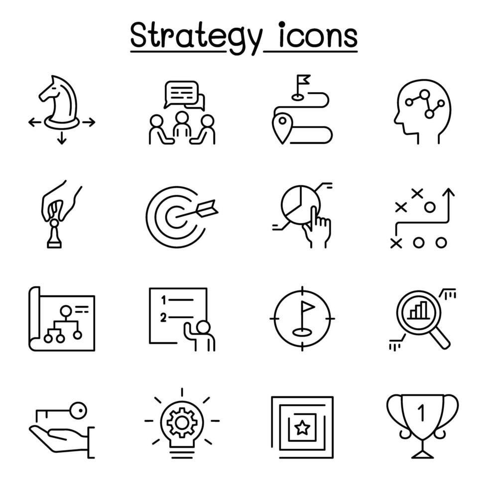 Strategy and planing icon set in thin line style vector