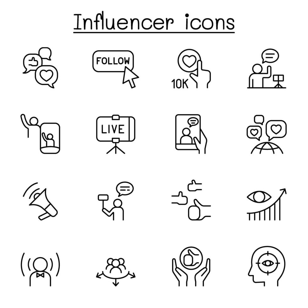 Influence people and Brand ambassador icon set in thin line style vector