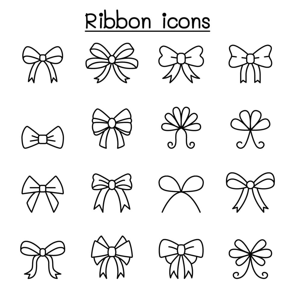 Ribbon and Bow tie icon set in thin line style vector