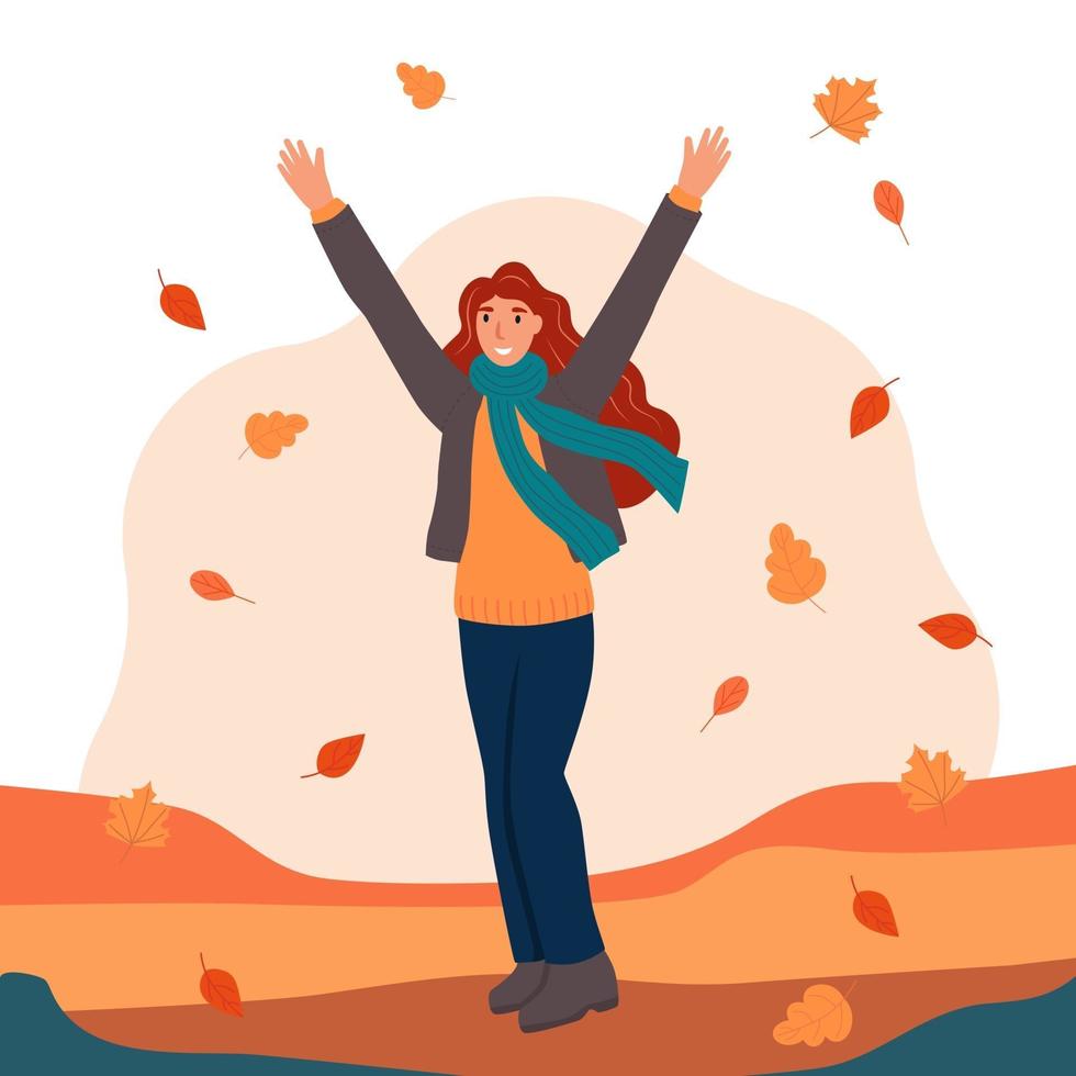 A young woman at the park during Autumn vector