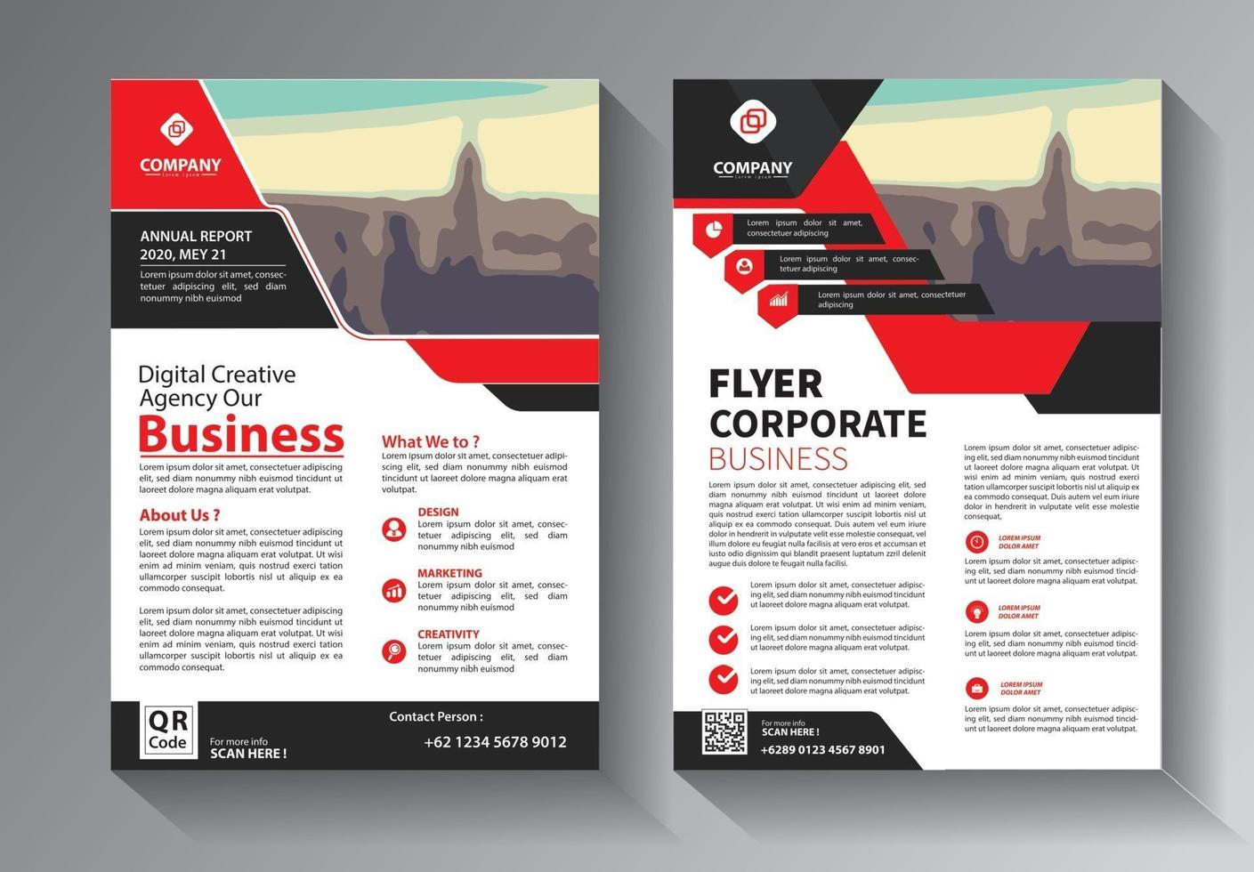 Red flyer business template set vector