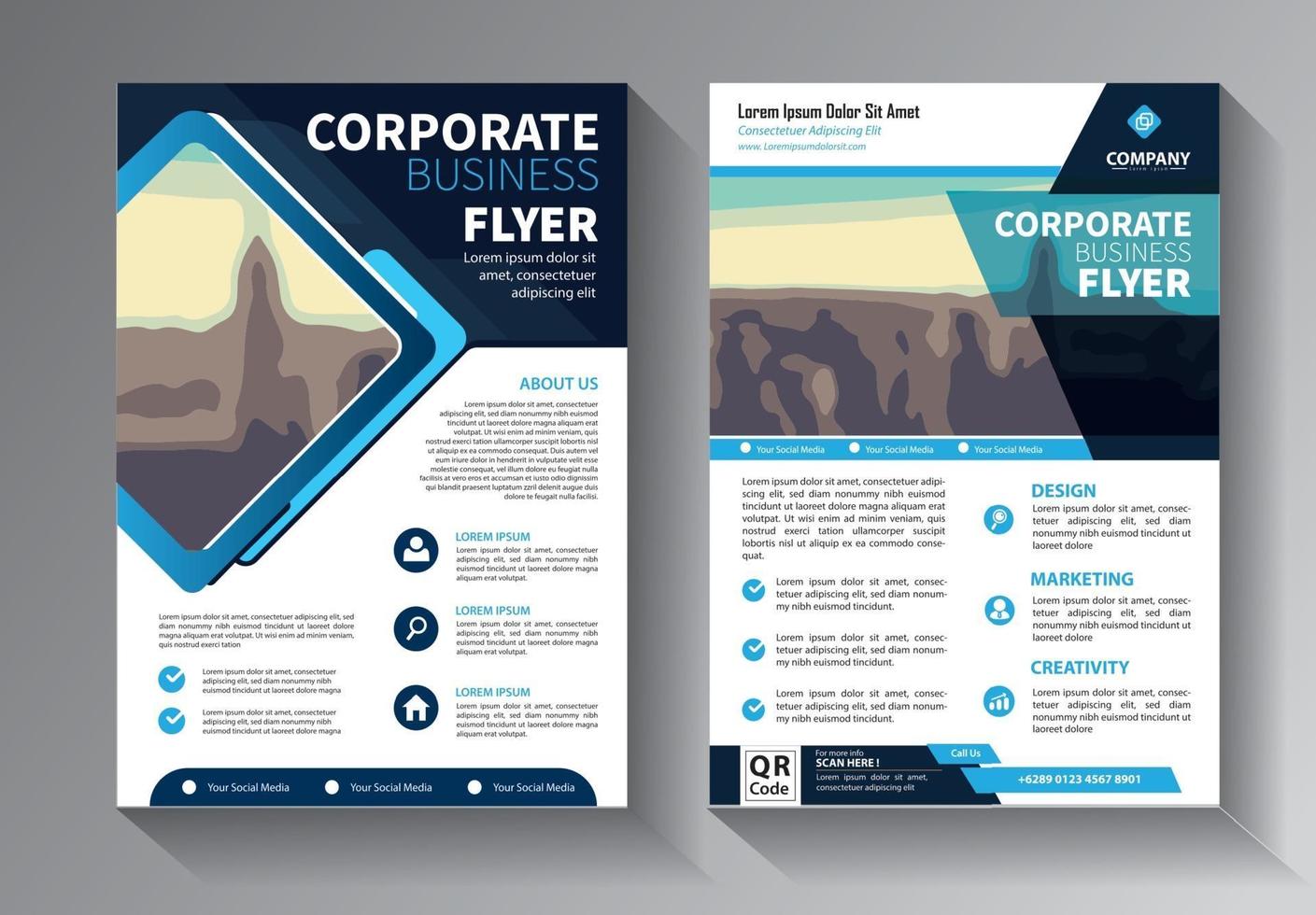 blue flyer business template set vector