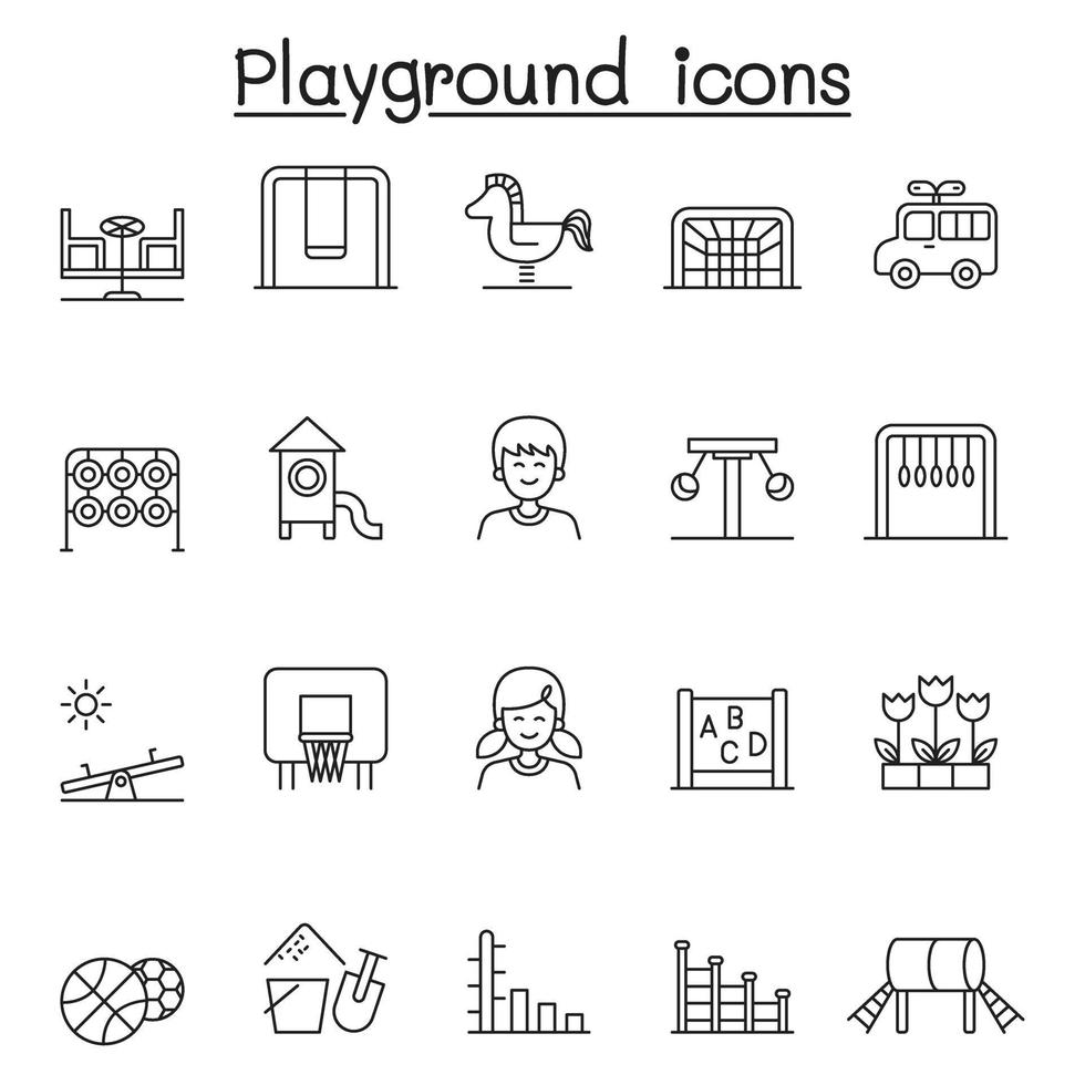 iconos de juegos infantiles en estilo de línea fina vector