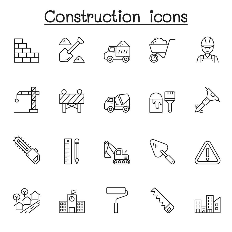 Construction icons set in thin line style vector