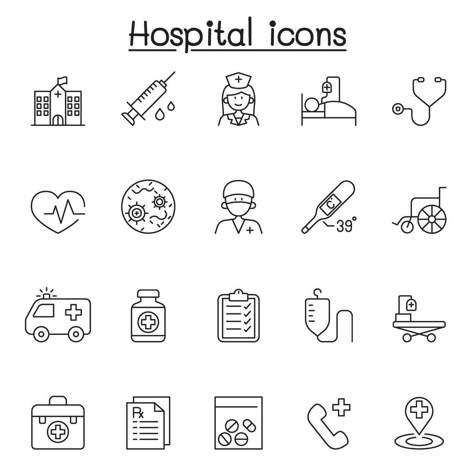 Hospital icons set in thin line style vector