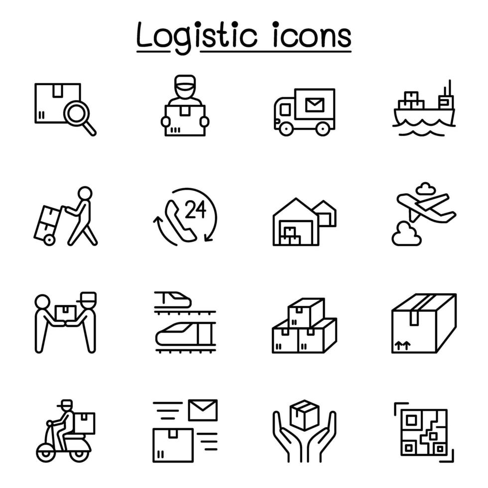 iconos de logística y entrega en estilo de línea fina vector