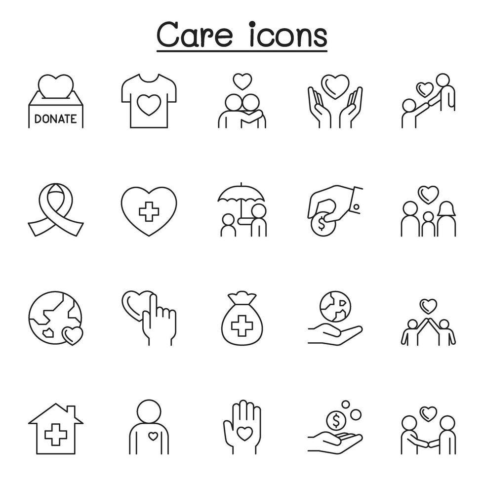 Care icons set in thin line style vector