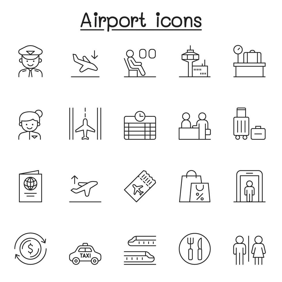 Airport icon set in thin line style vector
