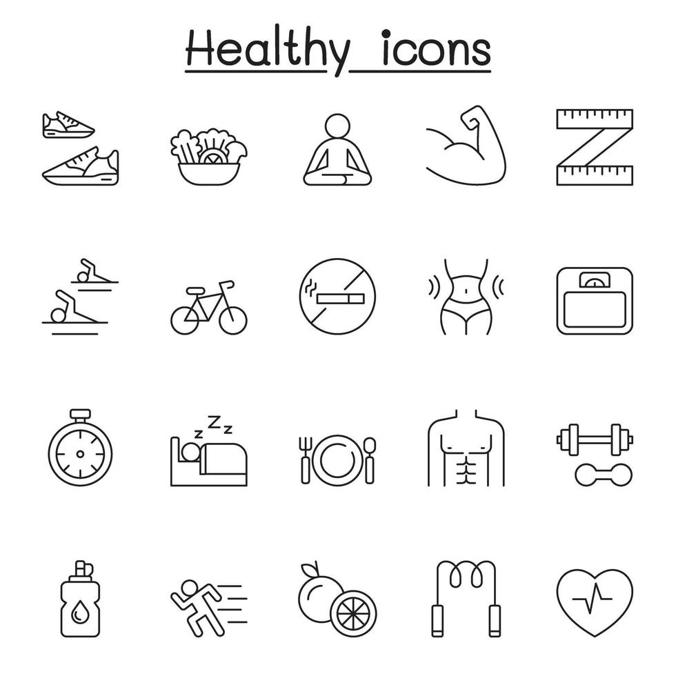 iconos saludables en estilo de línea fina vector