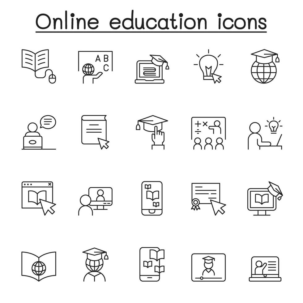 Online education icon set in thin line style vector