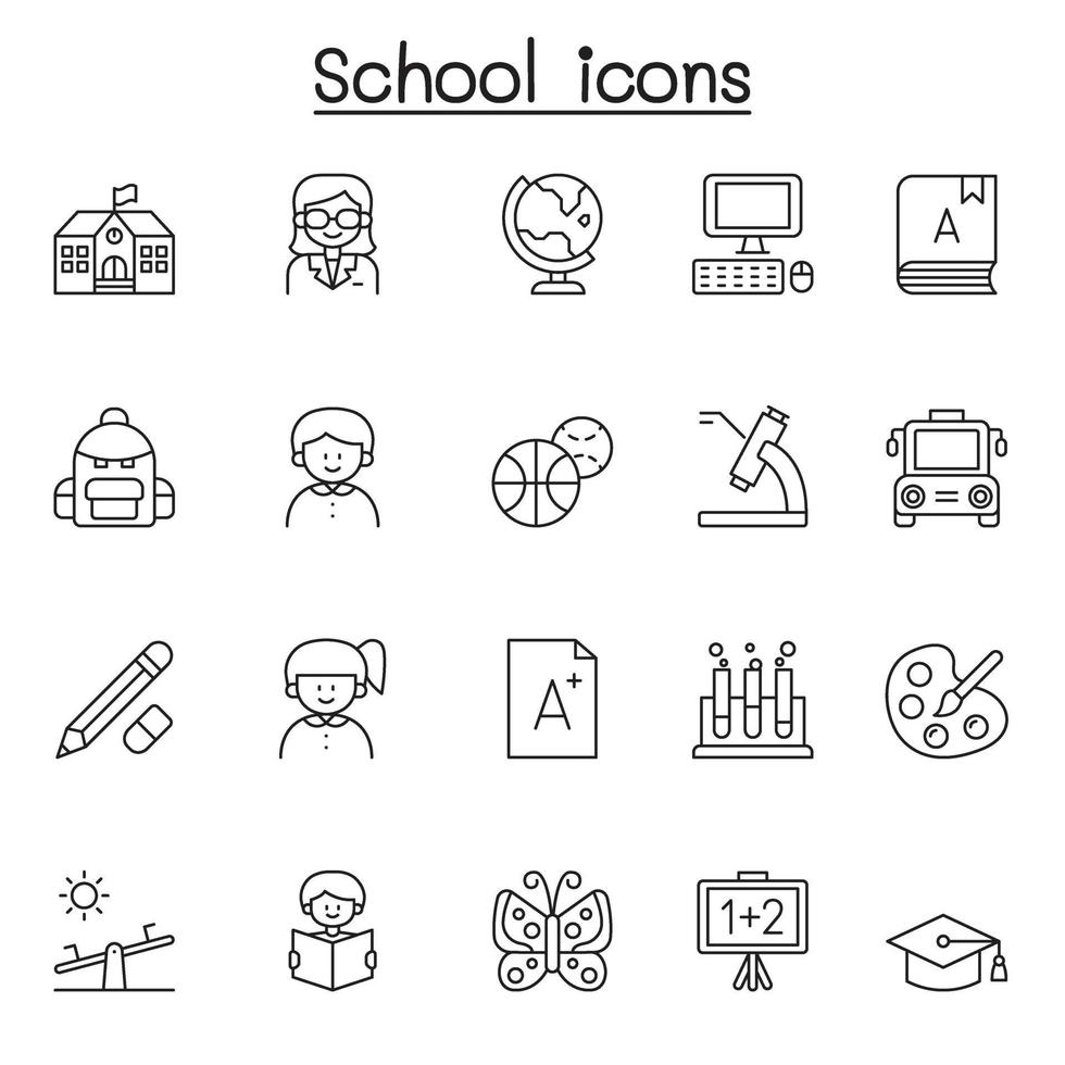 icono de escuela y educación en estilo de línea fina vector