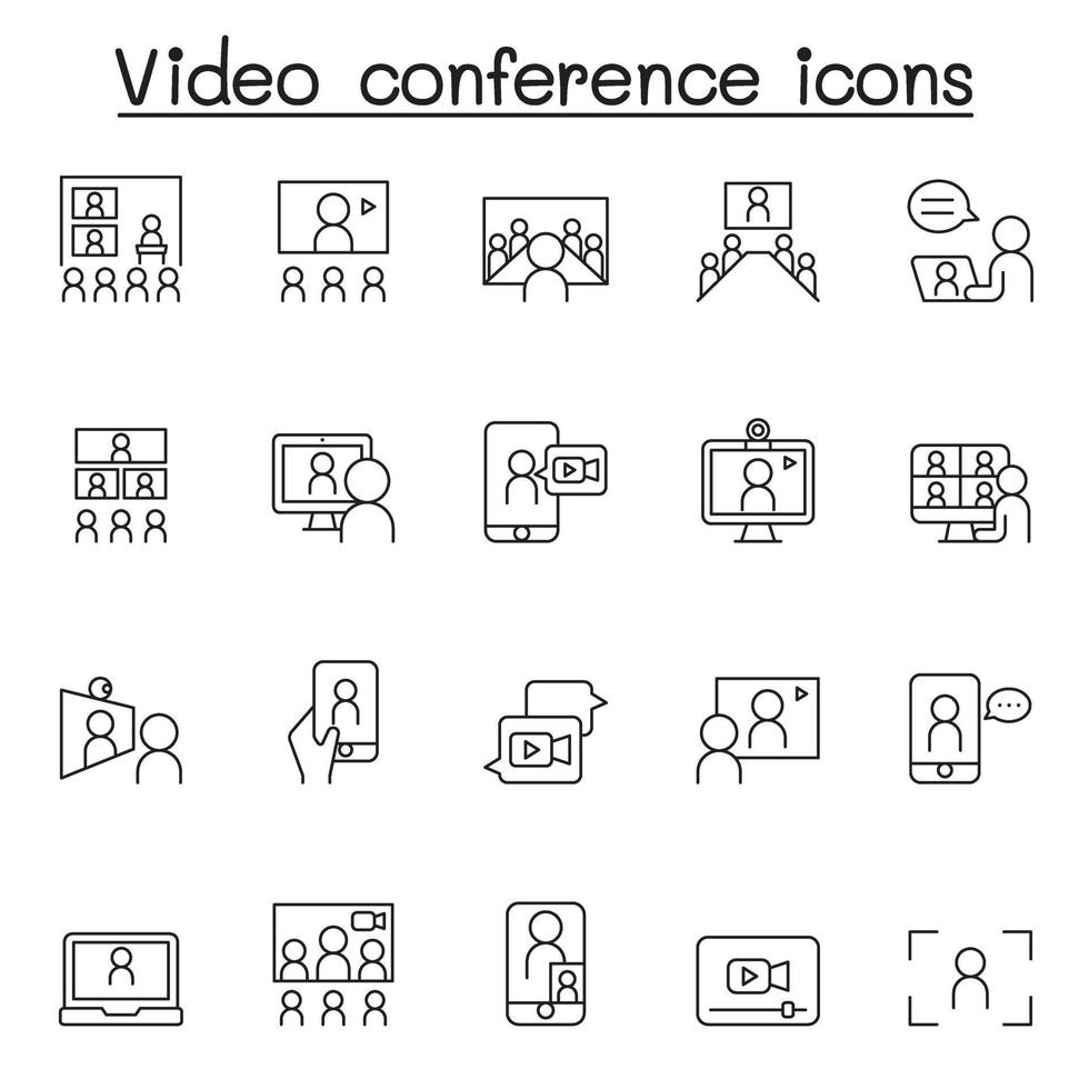 Meeting and Video conference icon set in thin line style vector