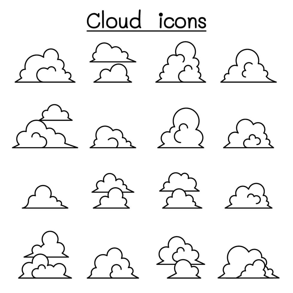 iconos de nube en estilo de línea fina vector