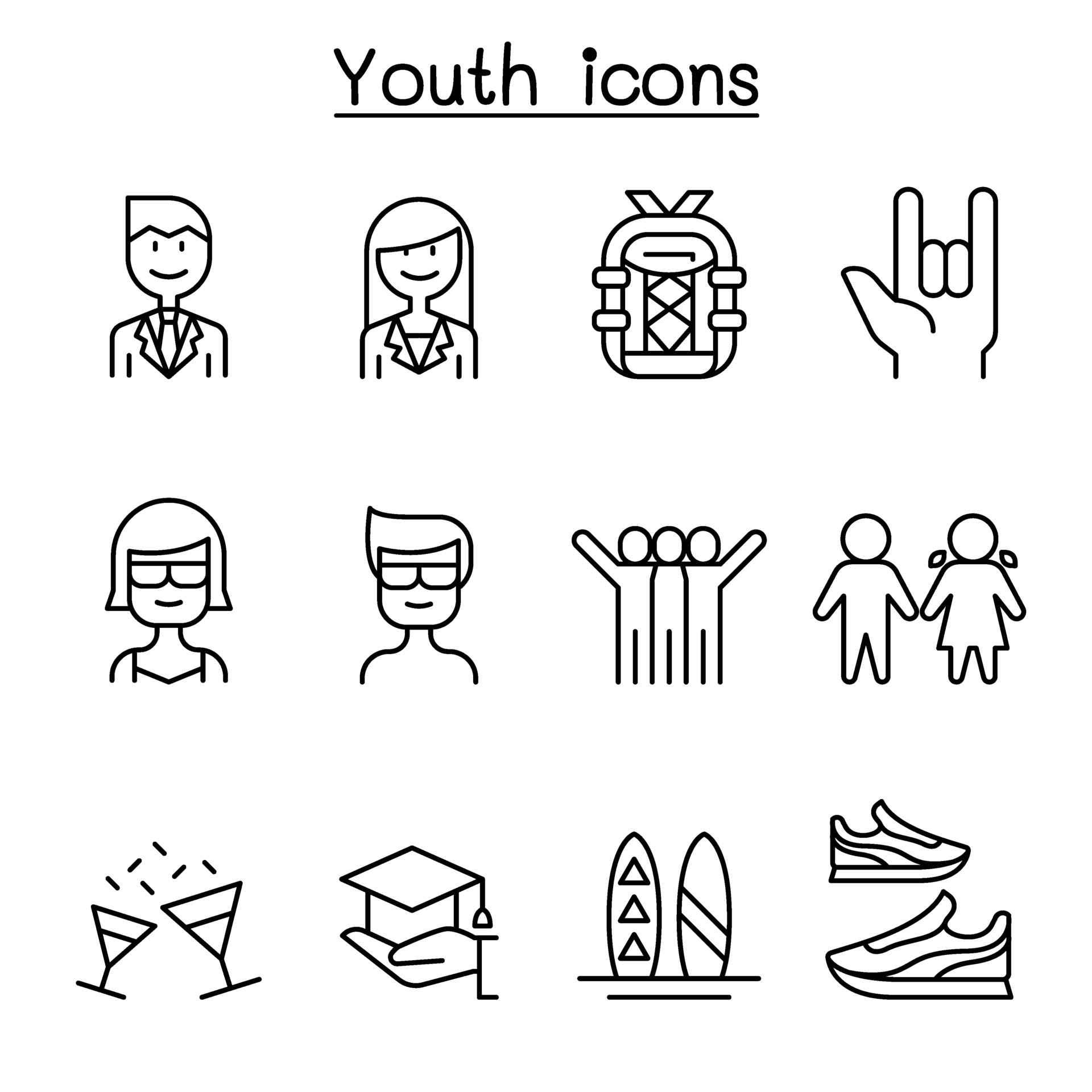 Youth icon set in thin line style 2186428 Vector Art at Vecteezy