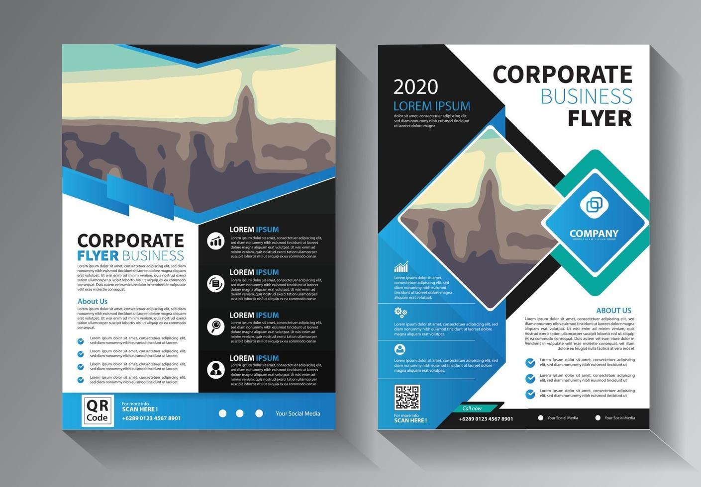 blue flyer business template set vector