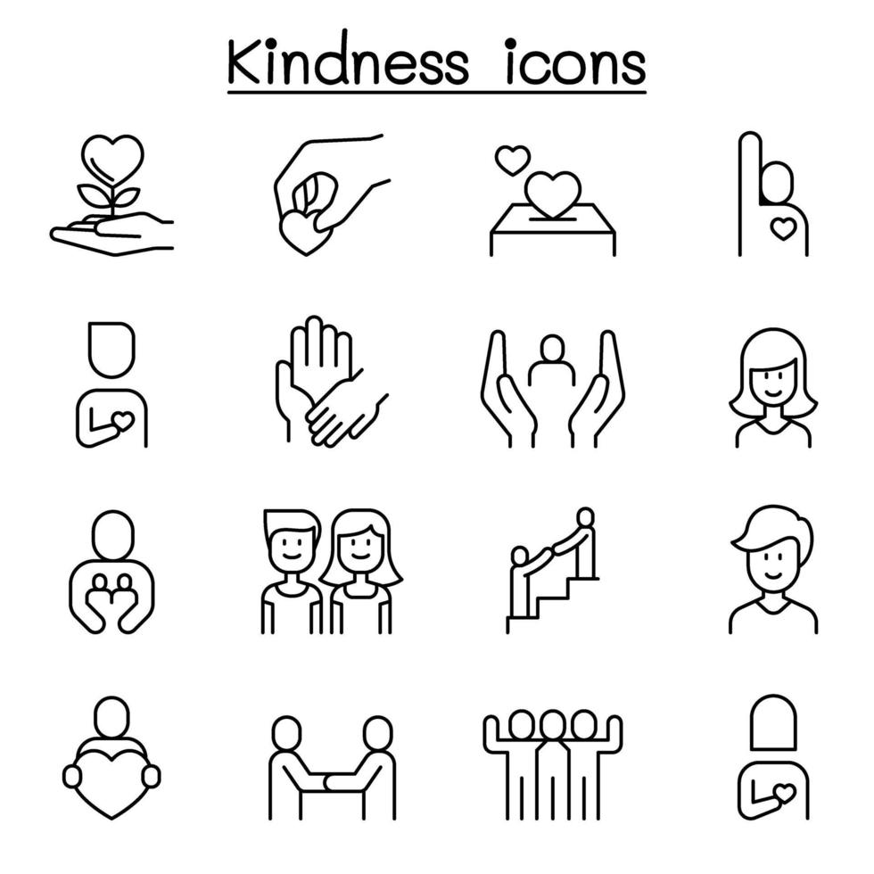 Kindness, Care, volunteer icon set in thin line style vector