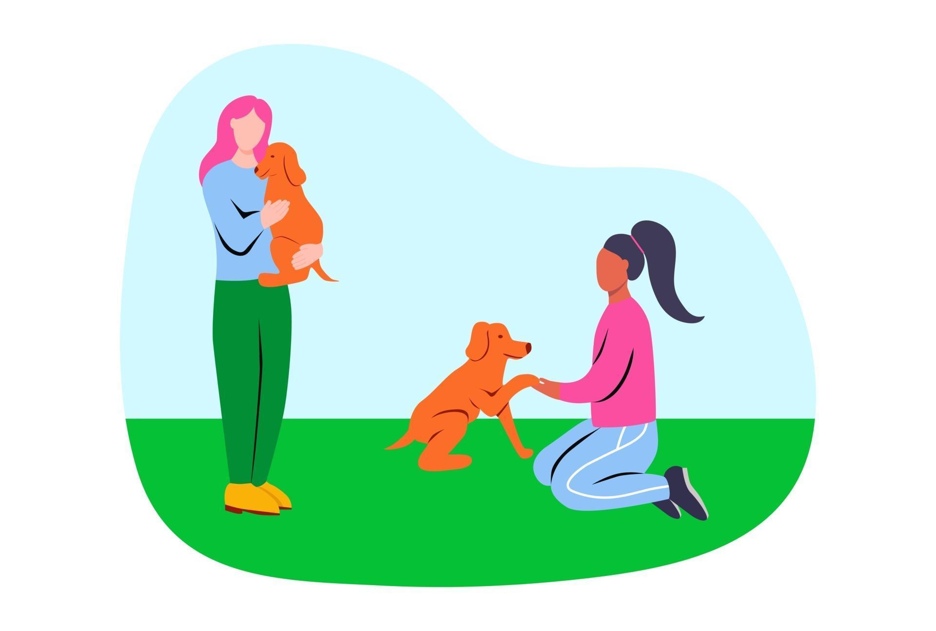 Volunteers taking care of stray dogs 2186448 Vector Art at Vecteezy