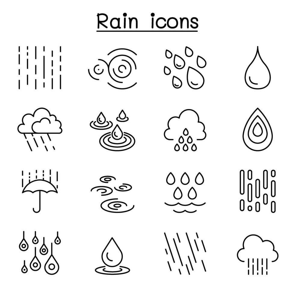 Rain icon set in thin line style vector