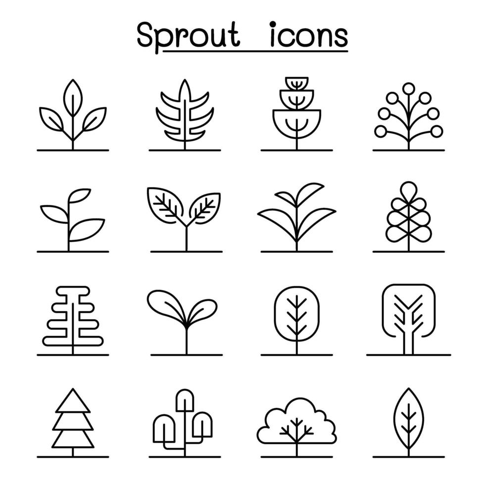 Sprout icon set in thin line style vector