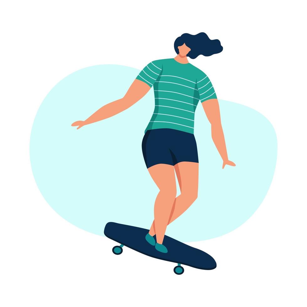 mujer joven en patineta vector