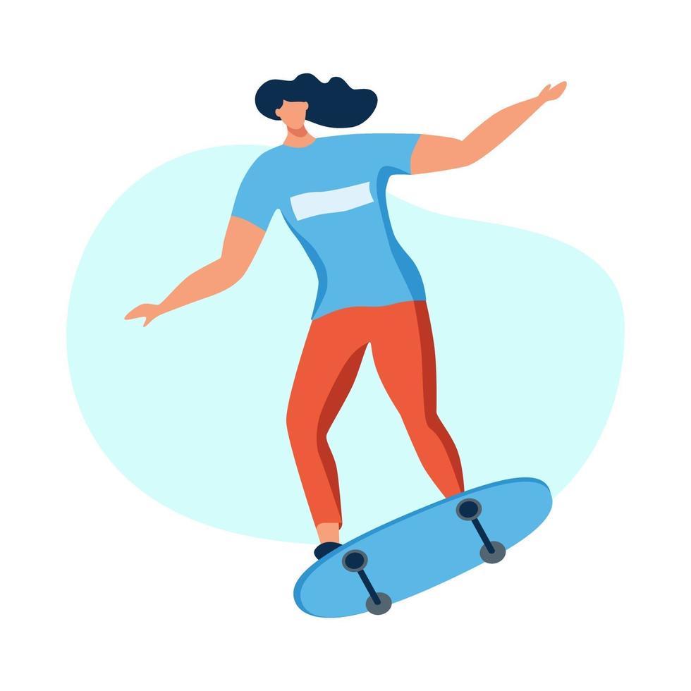 mujer joven en patineta vector