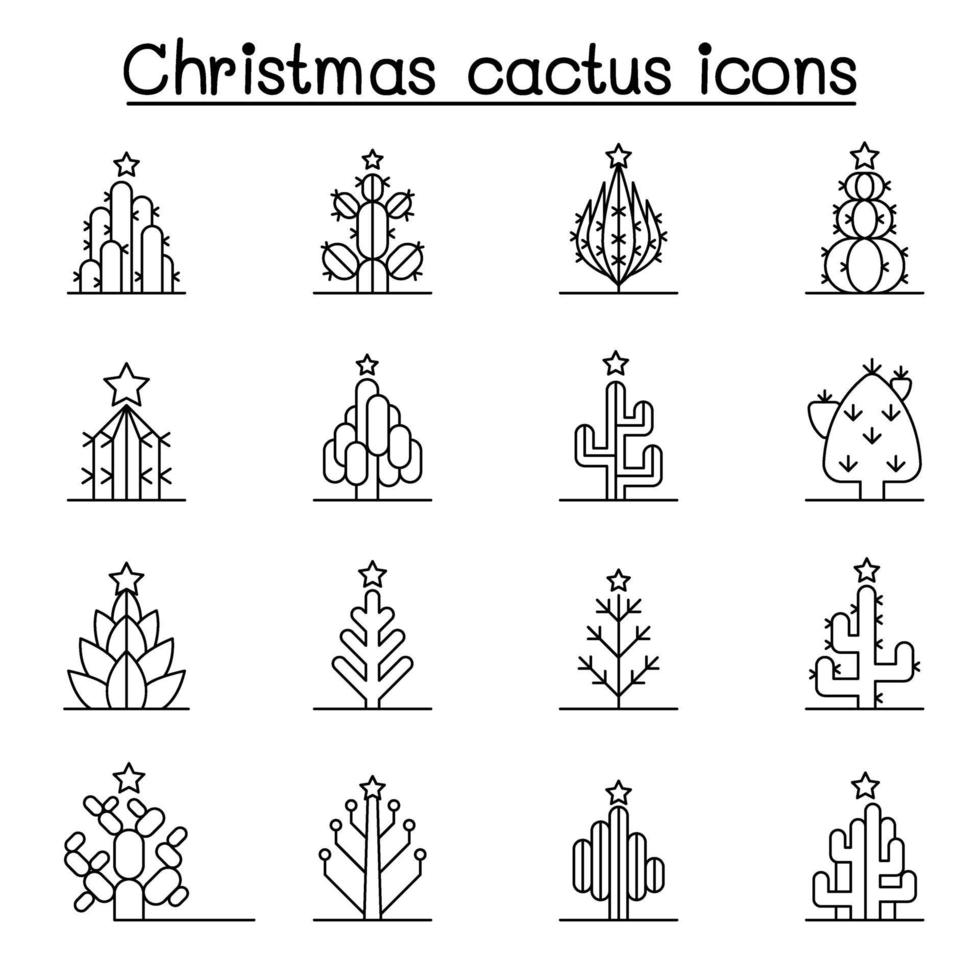 Christmas cactus icon set in thin line style vector