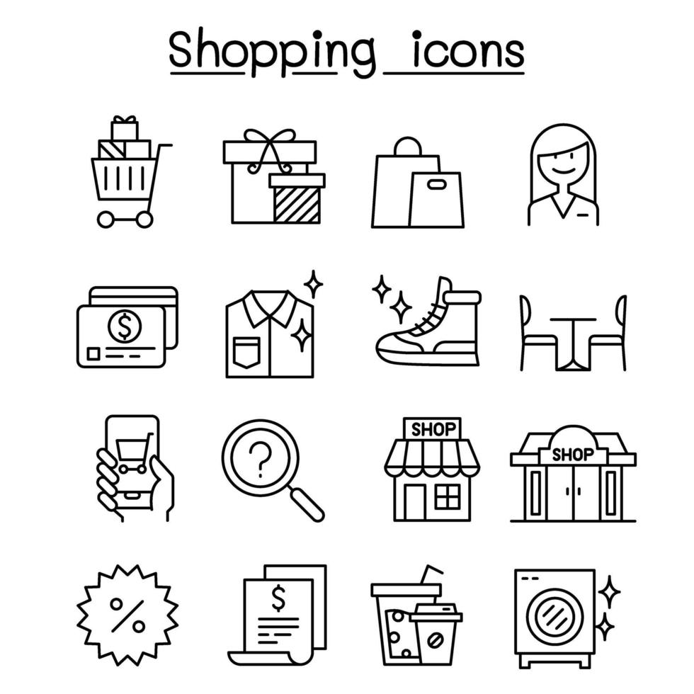 Shopping icon set in thin line style vector