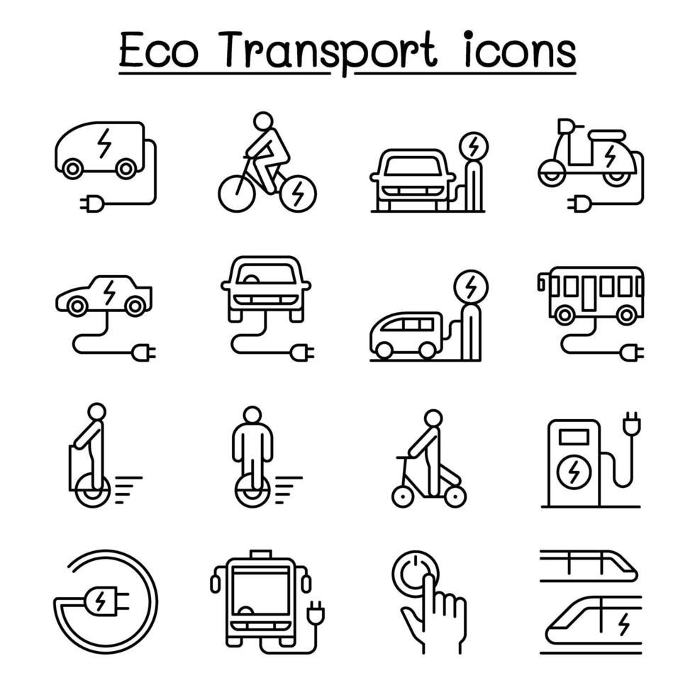 Eco transport icon set in thin linestyle vector