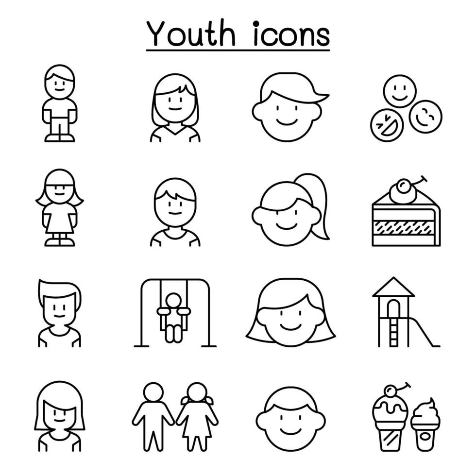 Youth icon set in thin line style vector
