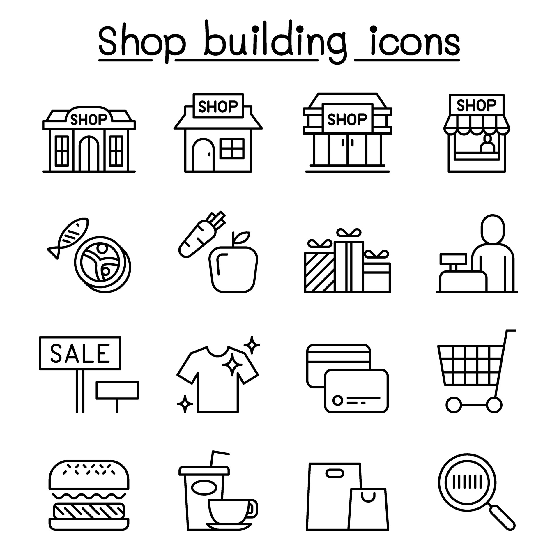 Convenience store icon set, Super market and shopping mall