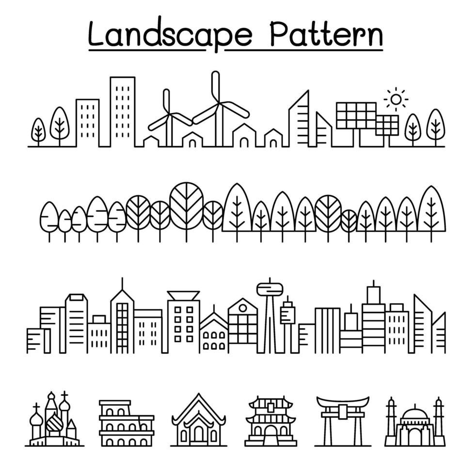 paisaje urbano, bosque, ciudad inteligente, diseño gráfico vectorial emblemático vector