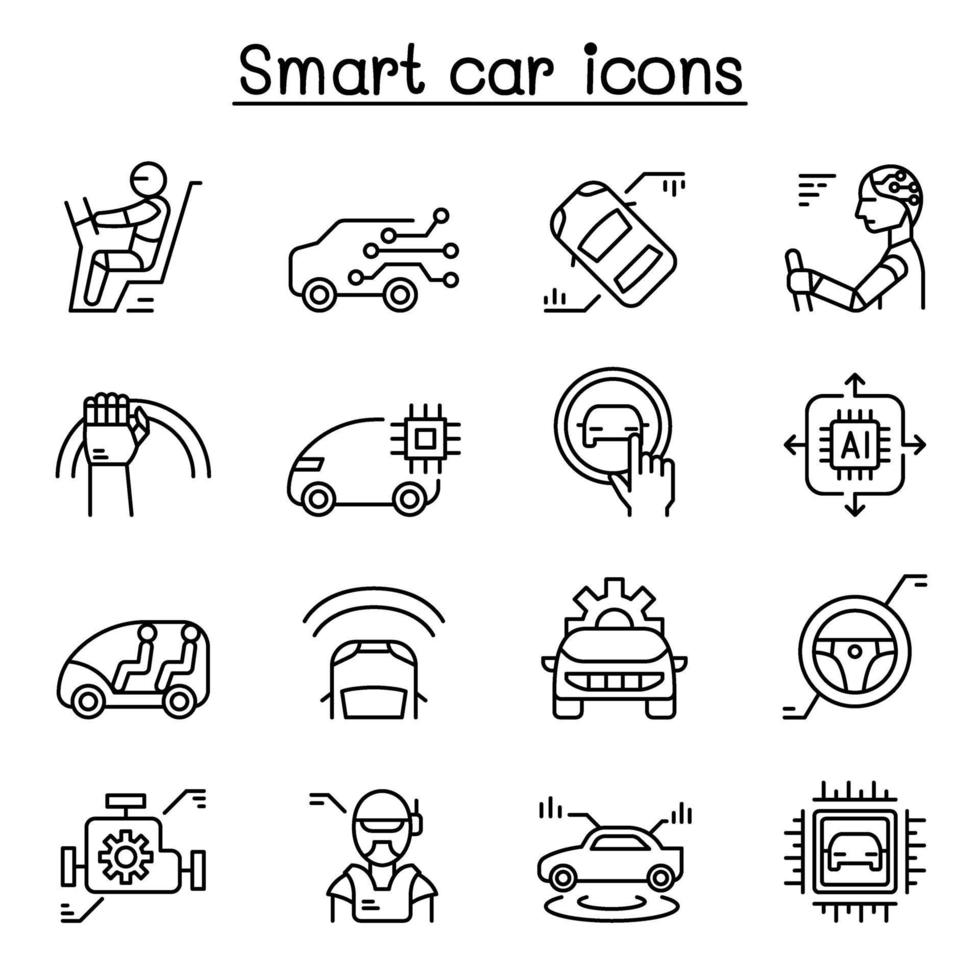 smart car icon set in thin line style vector