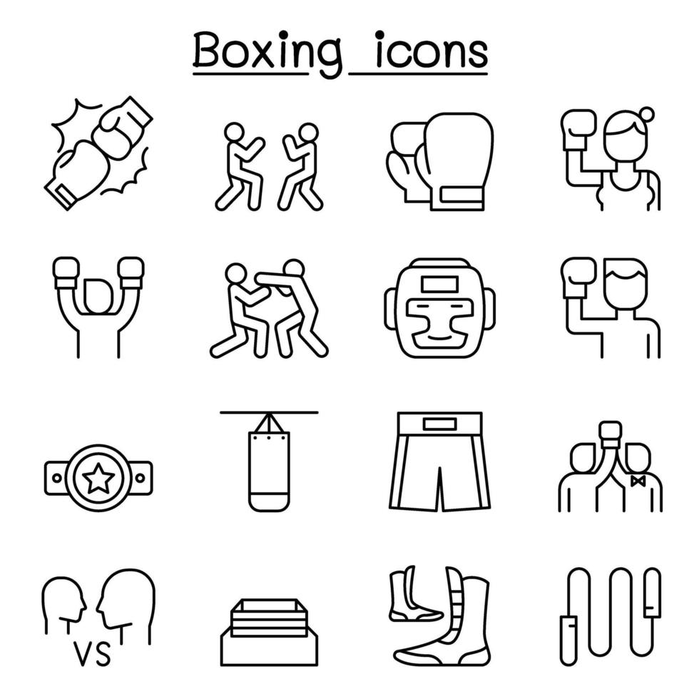 Boxing icon set in thin line style vector