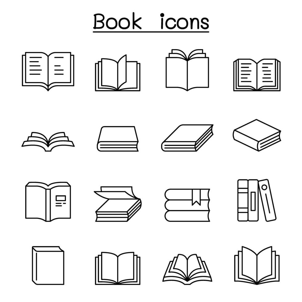 Book icon set in thin line style vector