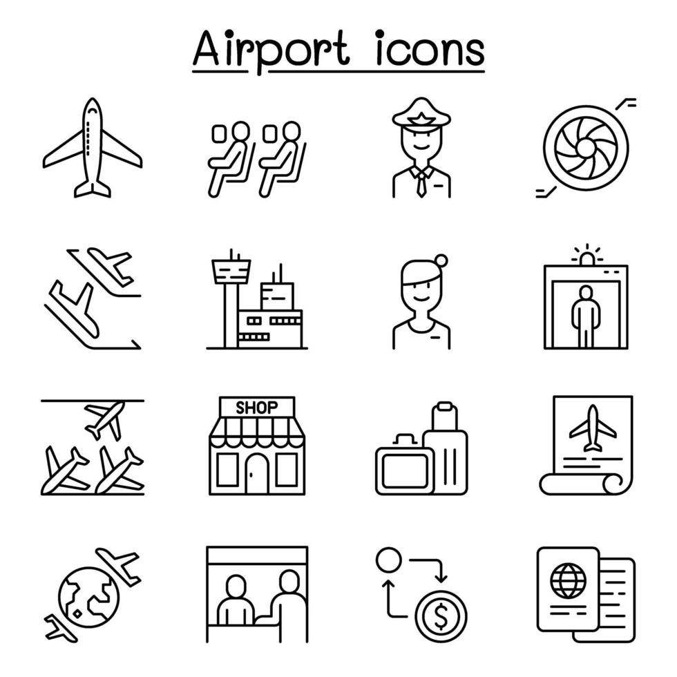 icono de aeropuerto en estilo de línea fina vector