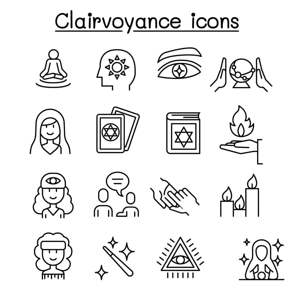 Clairvoyance, fortune teller icon set in thin line style vector