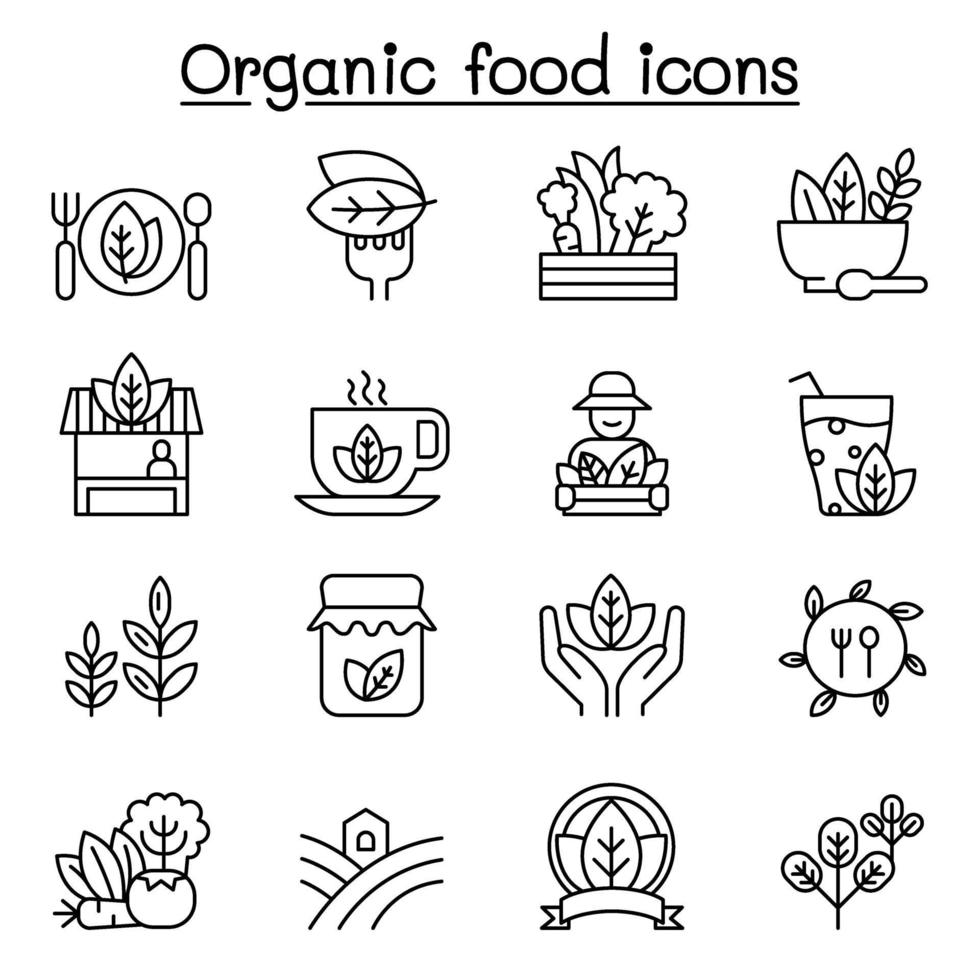 Organic food icon set in thin line style vector