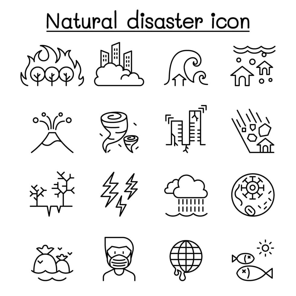 icono de desastre en estilo de línea fina vector