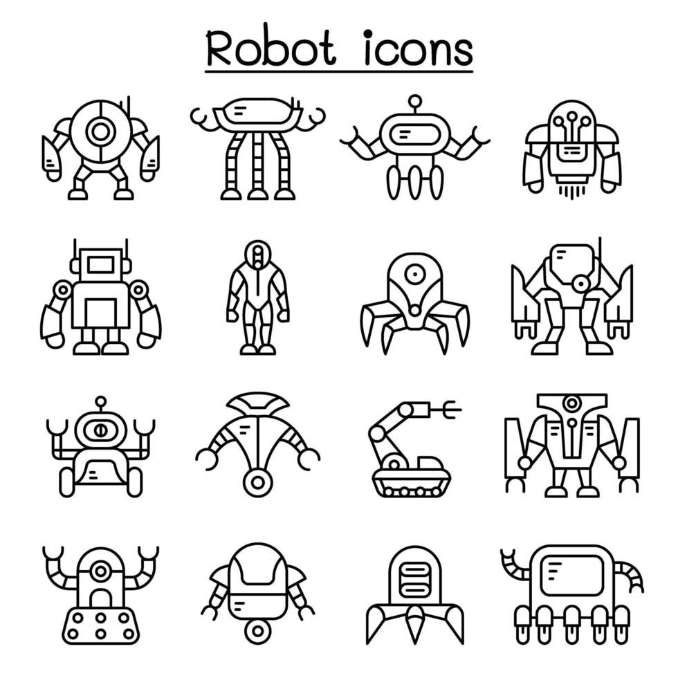 Robot icon set in thin line style vector