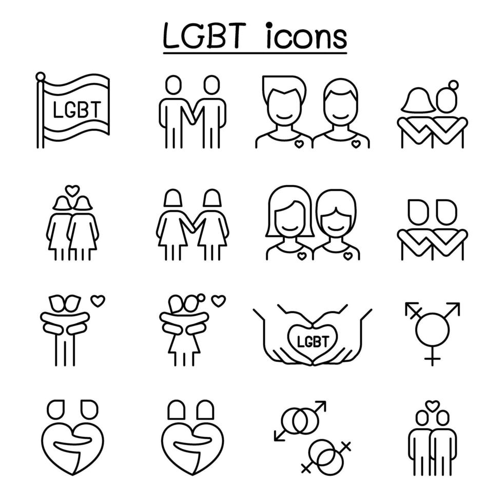 LGBT, Homosexual, gay, lesbian icon set in thin line style vector