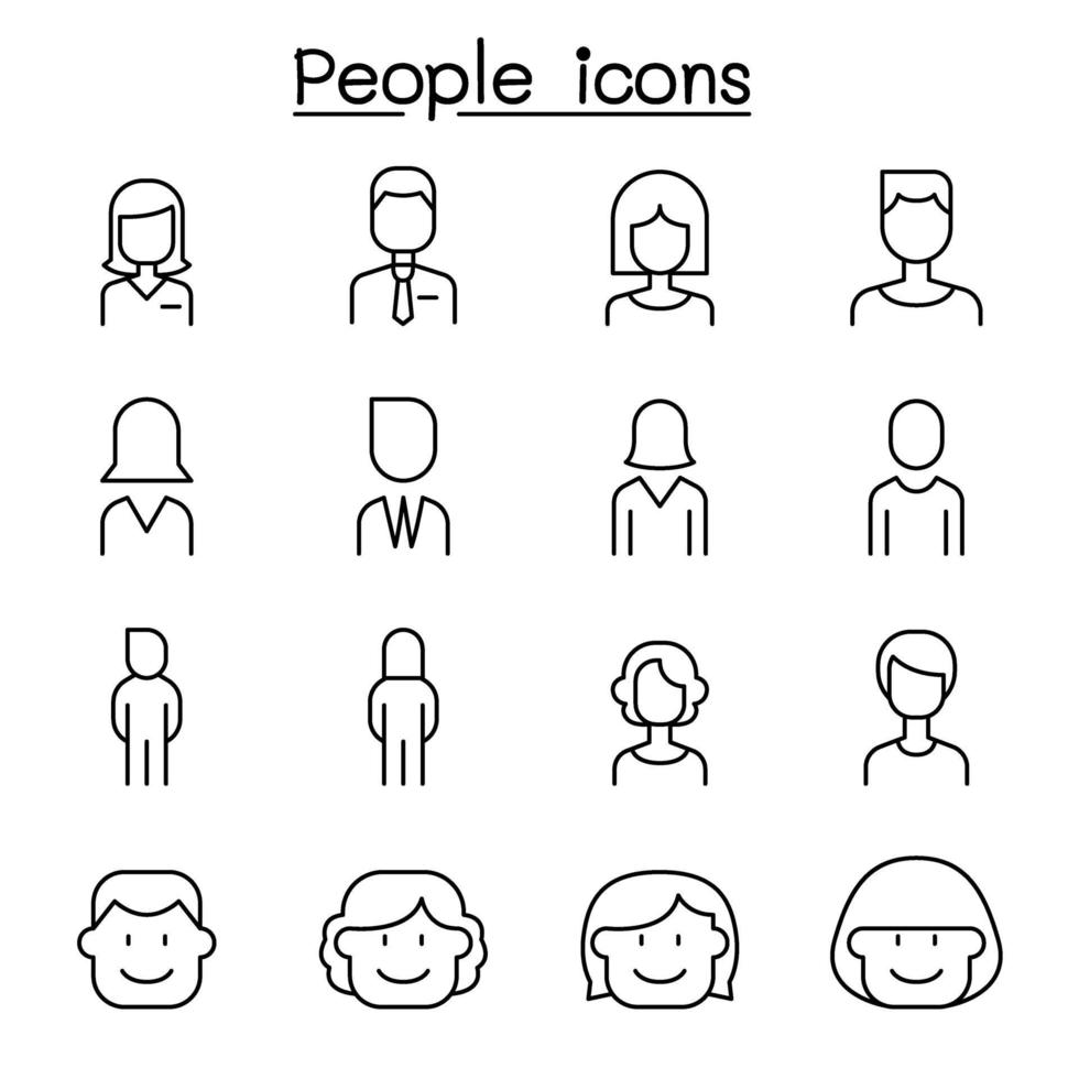 People icon set in thin line style vector