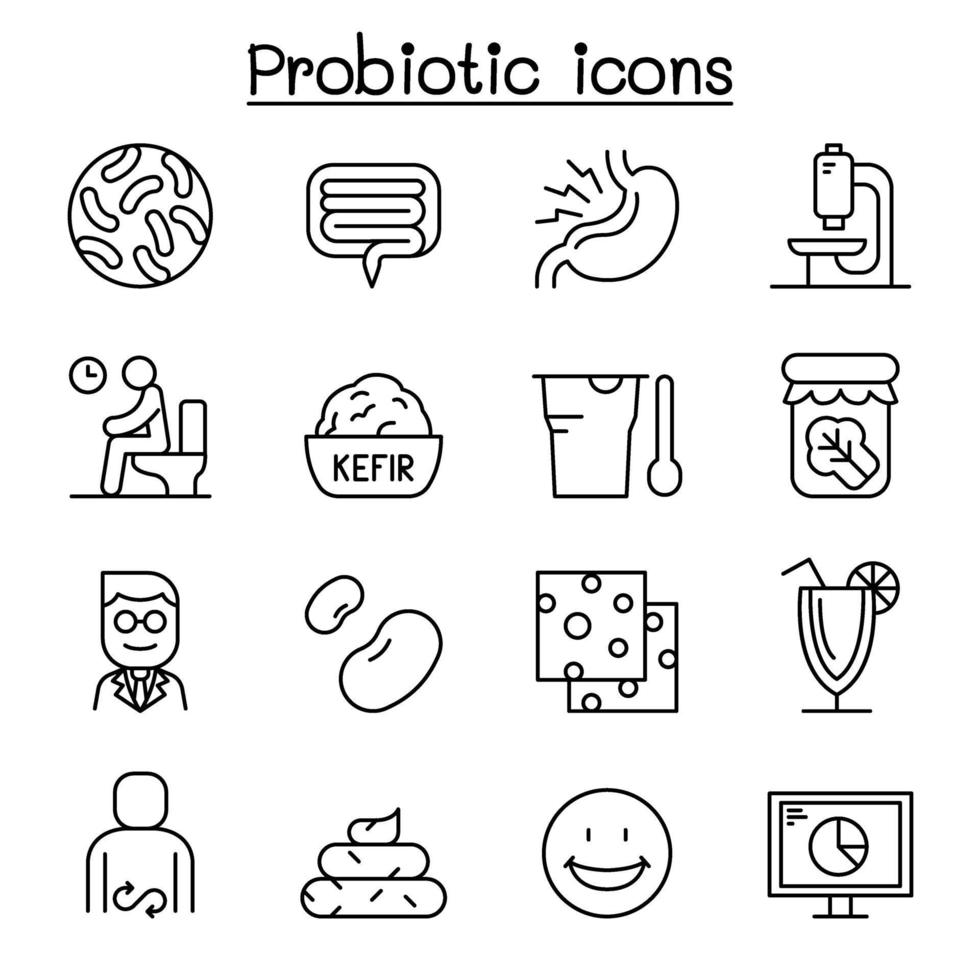 Probiotics bacteria icon set in thin line style vector