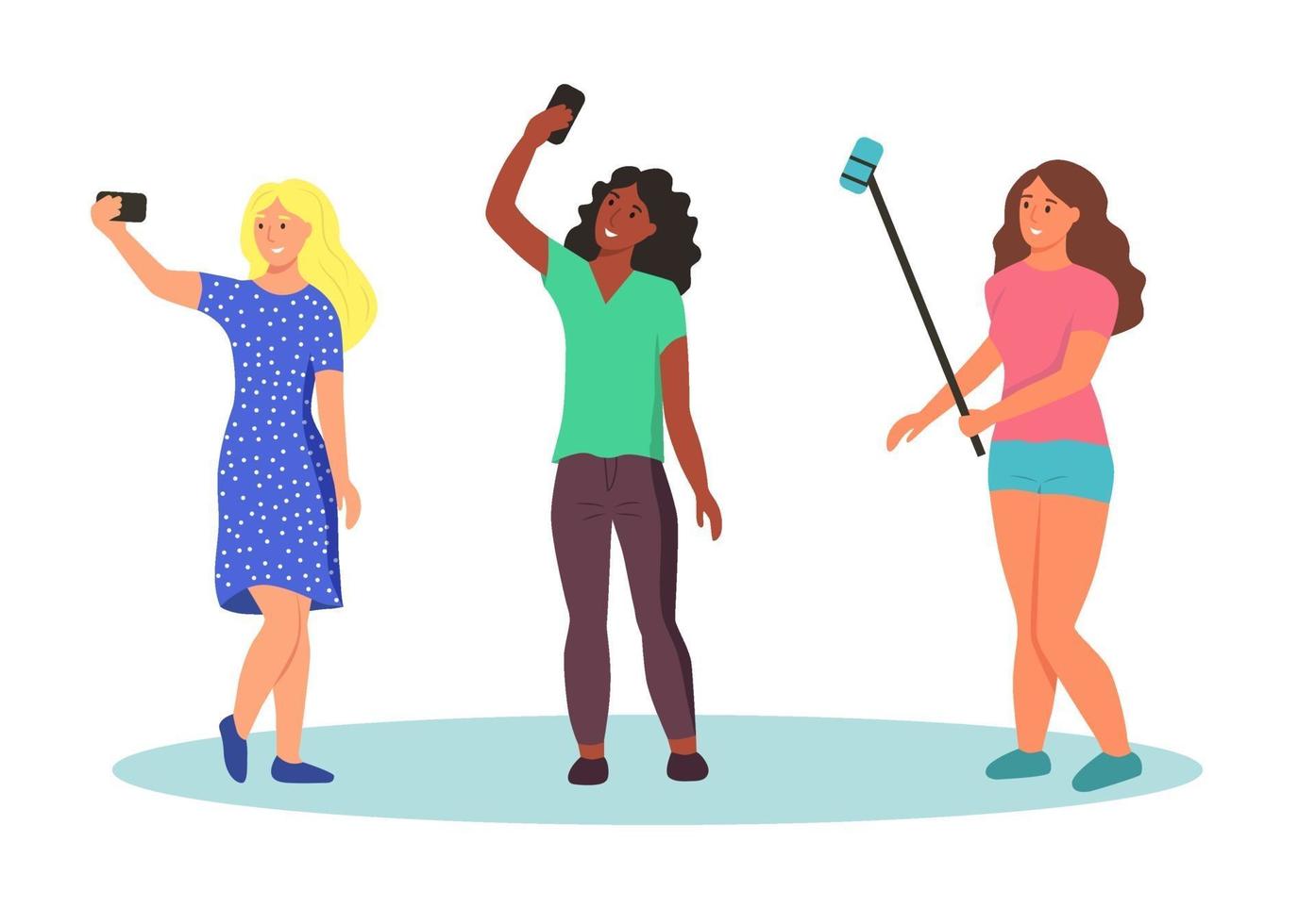 mujeres jóvenes tomando selfies vector