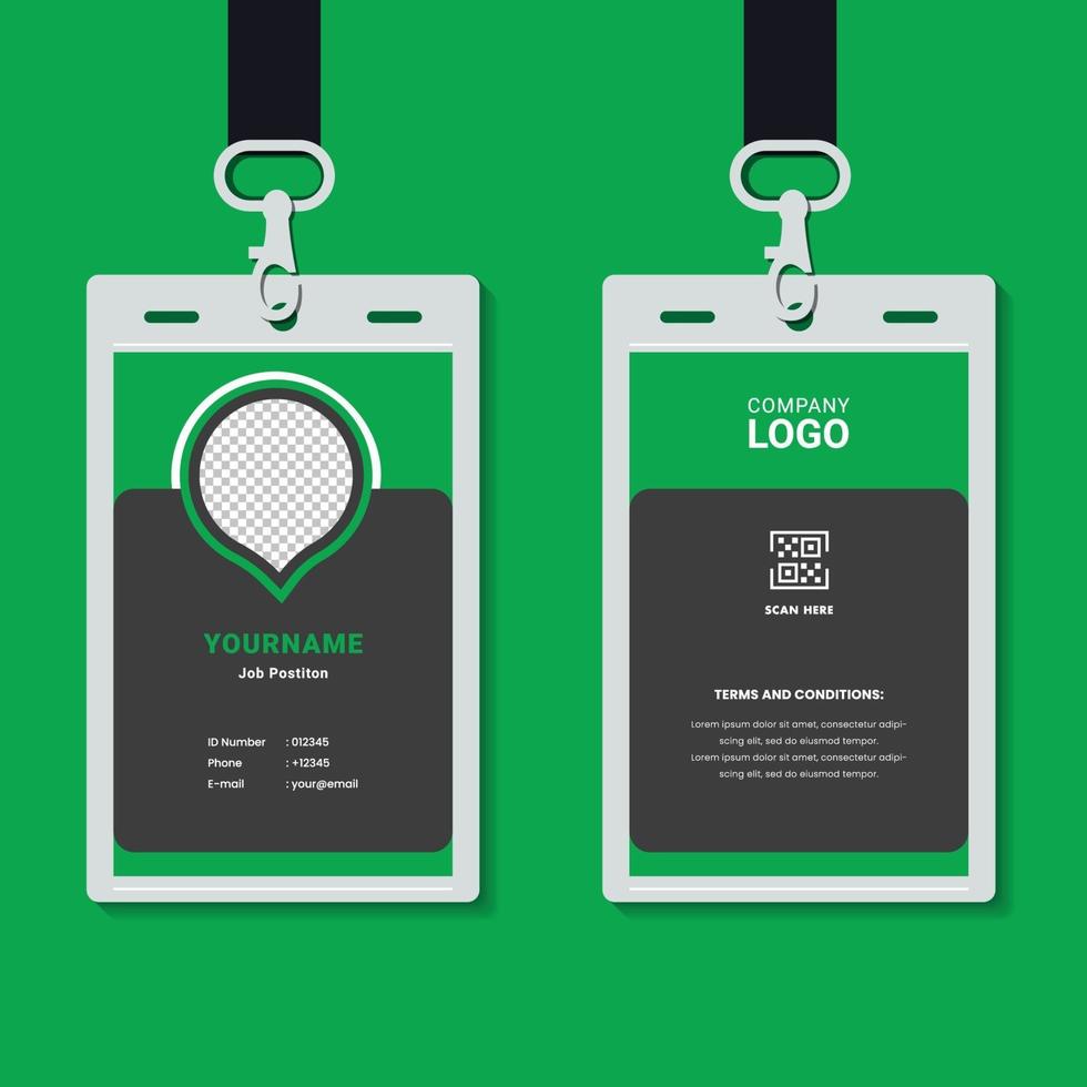 professional corporate id card template, clean green id card design with geometric shape composition realistic mockup vector